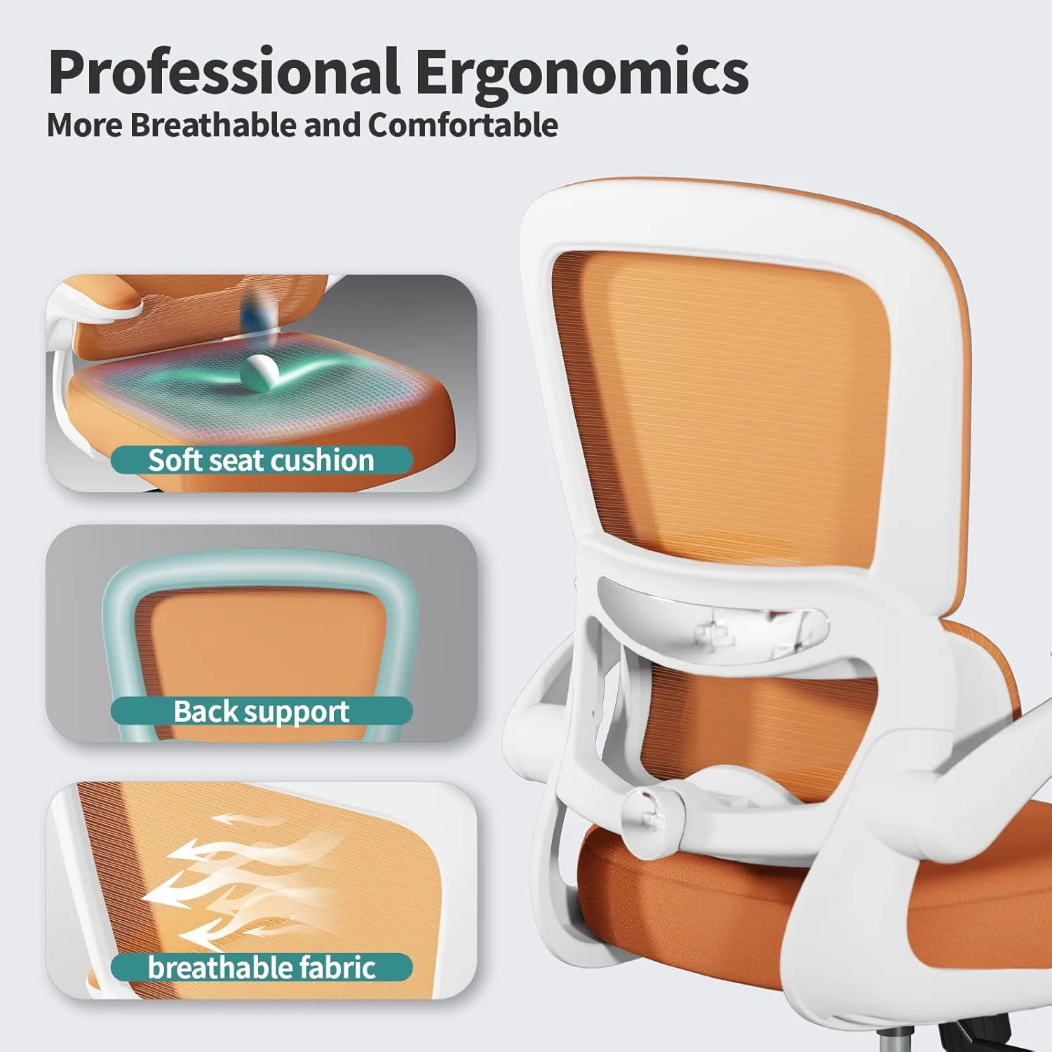 Office Chair - Ergonomic Desk Chair with Adjustable Lumbar Support, Mesh Computer Chair, Executive Chairs for Home Office Comfortable Lumbar Support (Orange)