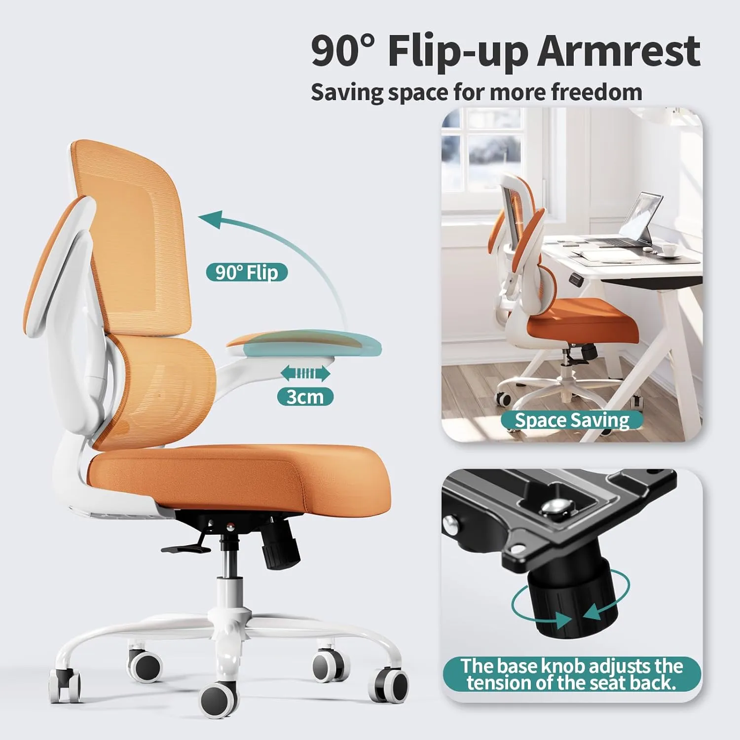 Office Chair - Ergonomic Desk Chair with Adjustable Lumbar Support, Mesh Computer Chair, Executive Chairs for Home Office Comfortable Lumbar Support (Orange)