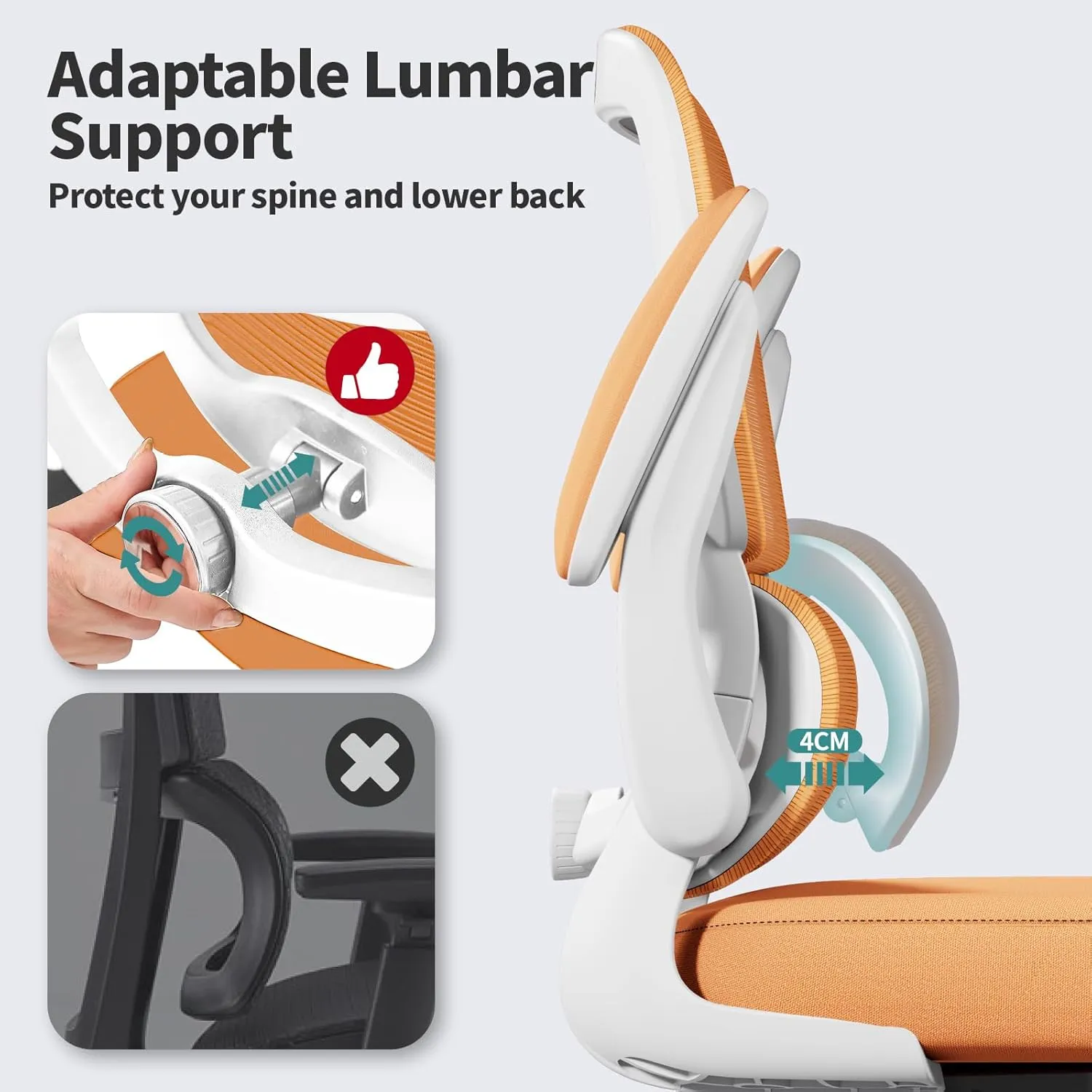 Office Chair - Ergonomic Desk Chair with Adjustable Lumbar Support, Mesh Computer Chair, Executive Chairs for Home Office Comfortable Lumbar Support (Orange)