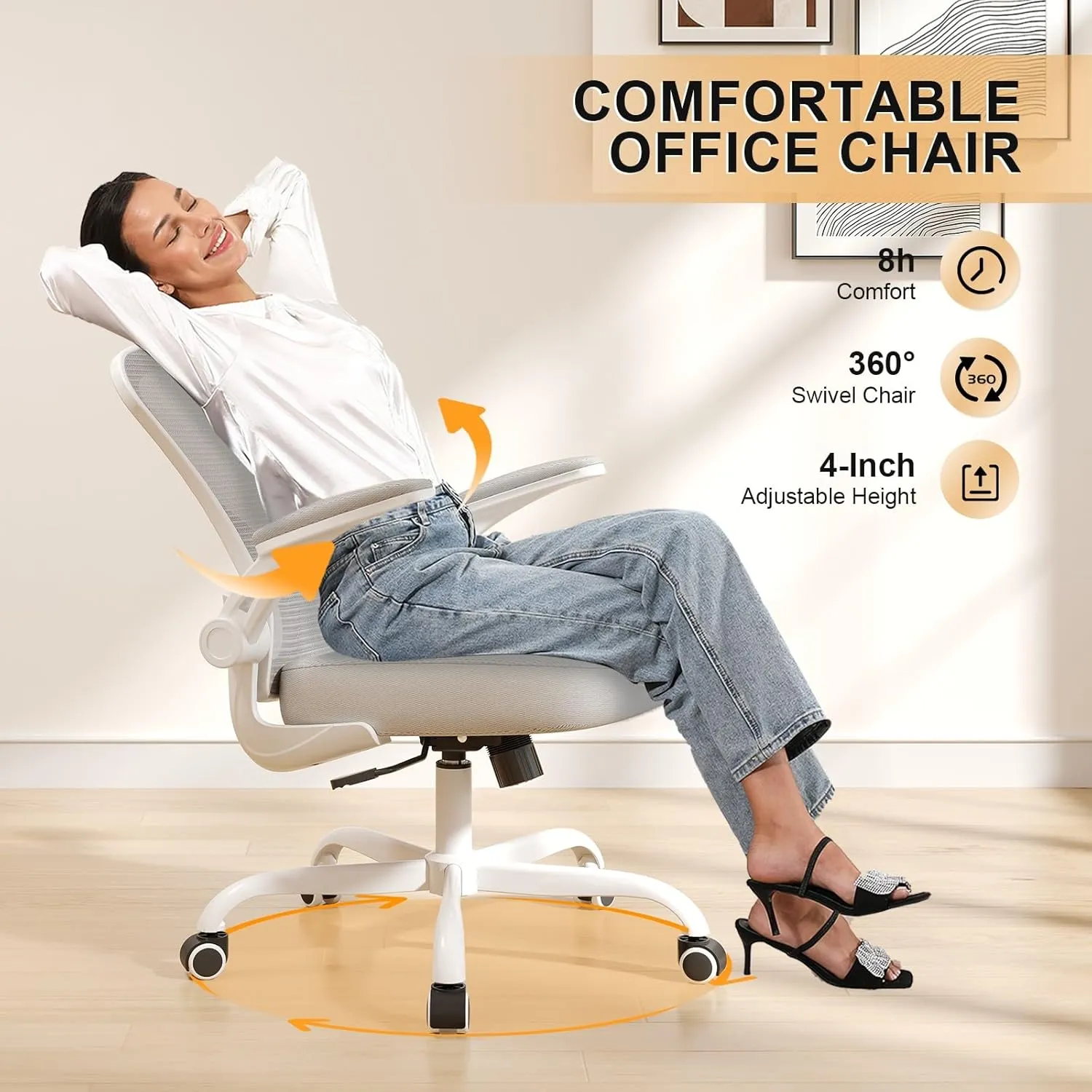 Office Chair, Ergonomic Desk Chairs 330LBS Capacity High Back Mesh Computer Chair with Flip-up Armrests, Comfy Work with Adjustable Lumbar Support, Rolling Swivel Executive Task
