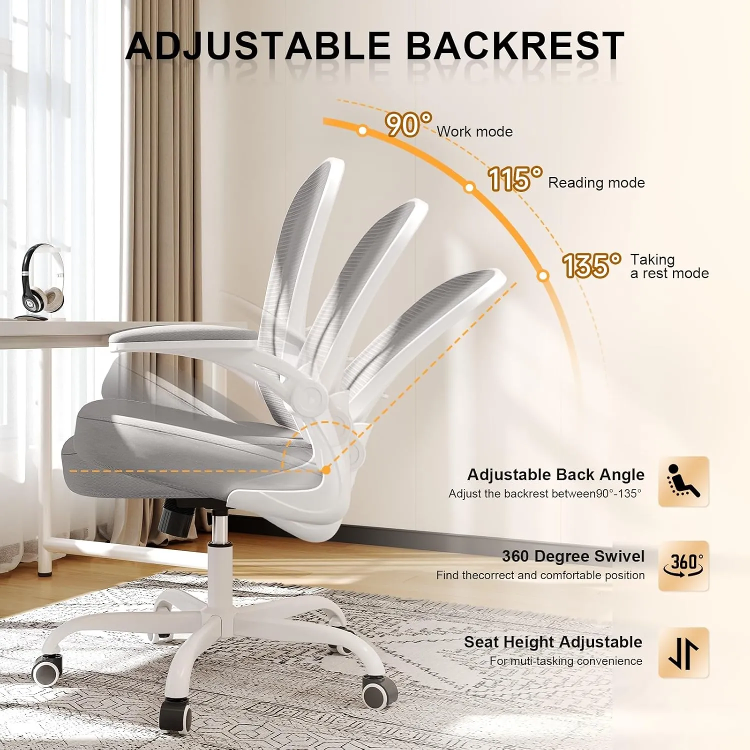 Office Chair, Ergonomic Desk Chairs 330LBS Capacity High Back Mesh Computer Chair with Flip-up Armrests, Comfy Work with Adjustable Lumbar Support, Rolling Swivel Executive Task