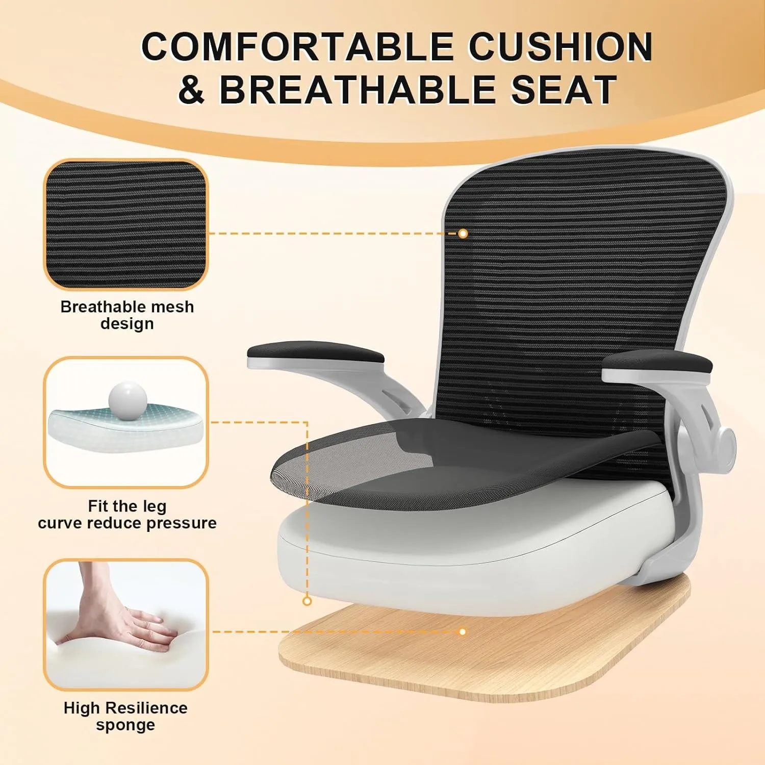 Office Chair, Ergonomic Desk Chairs 330LBS Capacity High Back Mesh Computer with Flip-up Armrests, Comfy Work with Adjustable Lumbar Support, Rolling Swivel Executive Task