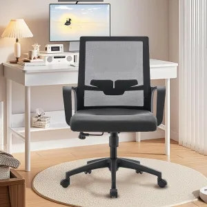 Office Chair ergonomically Designed with Breathable mesh backrest and Lumbar Support Adjustable Height Suitable for Offices Homes bedrooms Study Rooms Black
