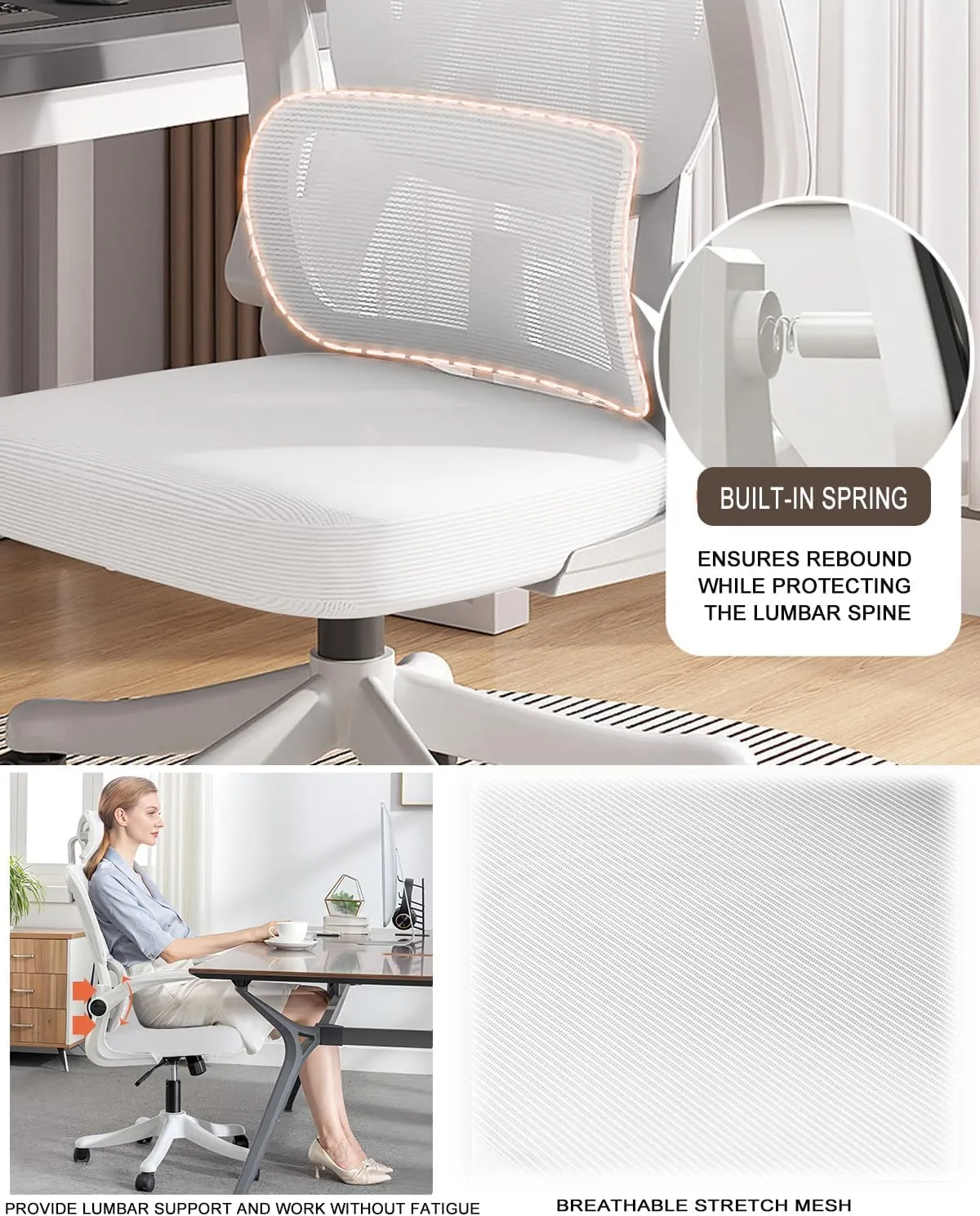 Office Chair Mesh Desk Chair, Ergonomic High-Back Rolling Gaming Work Chairs with Wheels and Adjustable Headrests