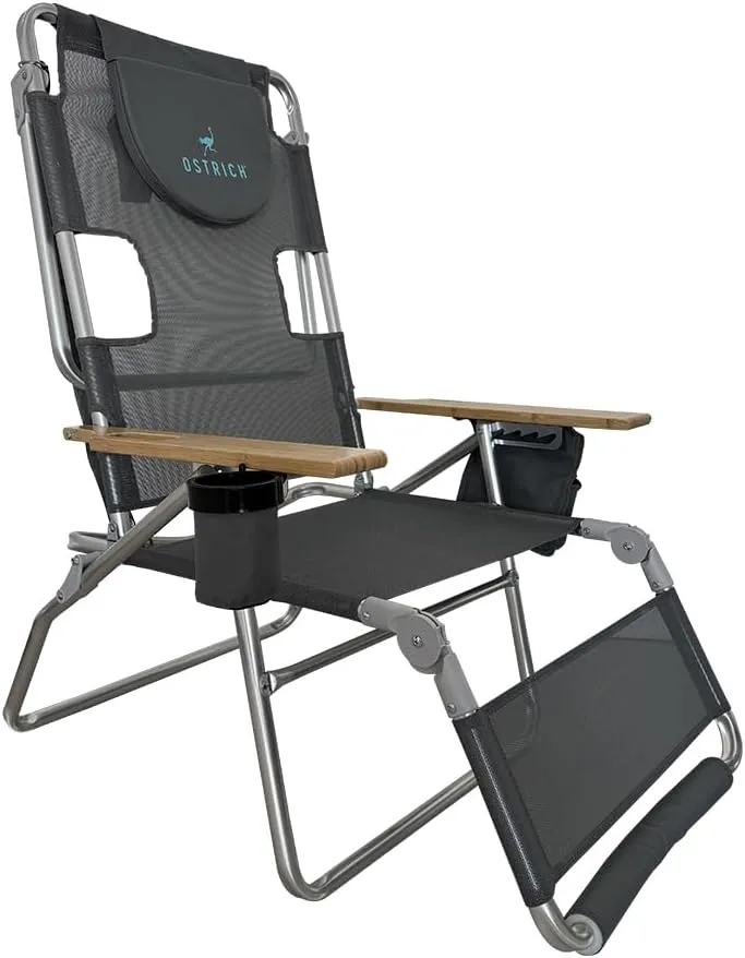 Ostrich Altitude 3N1 Lightweight Lawn Beach Reclining Lounge Chair w/Footrest, Outdoor Furniture for Patio, Balcony, Backyard, or Porch, Blue Stripe