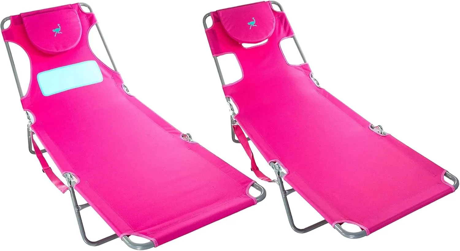 Ostrich Chaise Sunbathing Chair and Ladies Comfort On-Your-Back Adjustable & Portable Beach Chair with Carry/Backpack Straps and Cup Holder, Pink