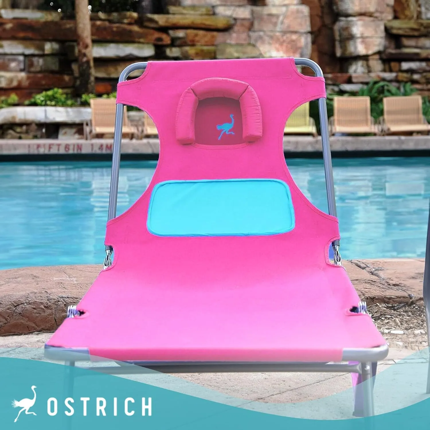 Ostrich Ladies Comfort Lounger with Chest Support, Portable Reclining Outdoor Patio Beach Lawn Camping Pool Tanning Chair, Pink