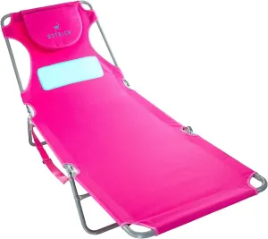 Ostrich Ladies Comfort Lounger with Chest Support, Portable Reclining Outdoor Patio Beach Lawn Camping Pool Tanning Chair, Pink