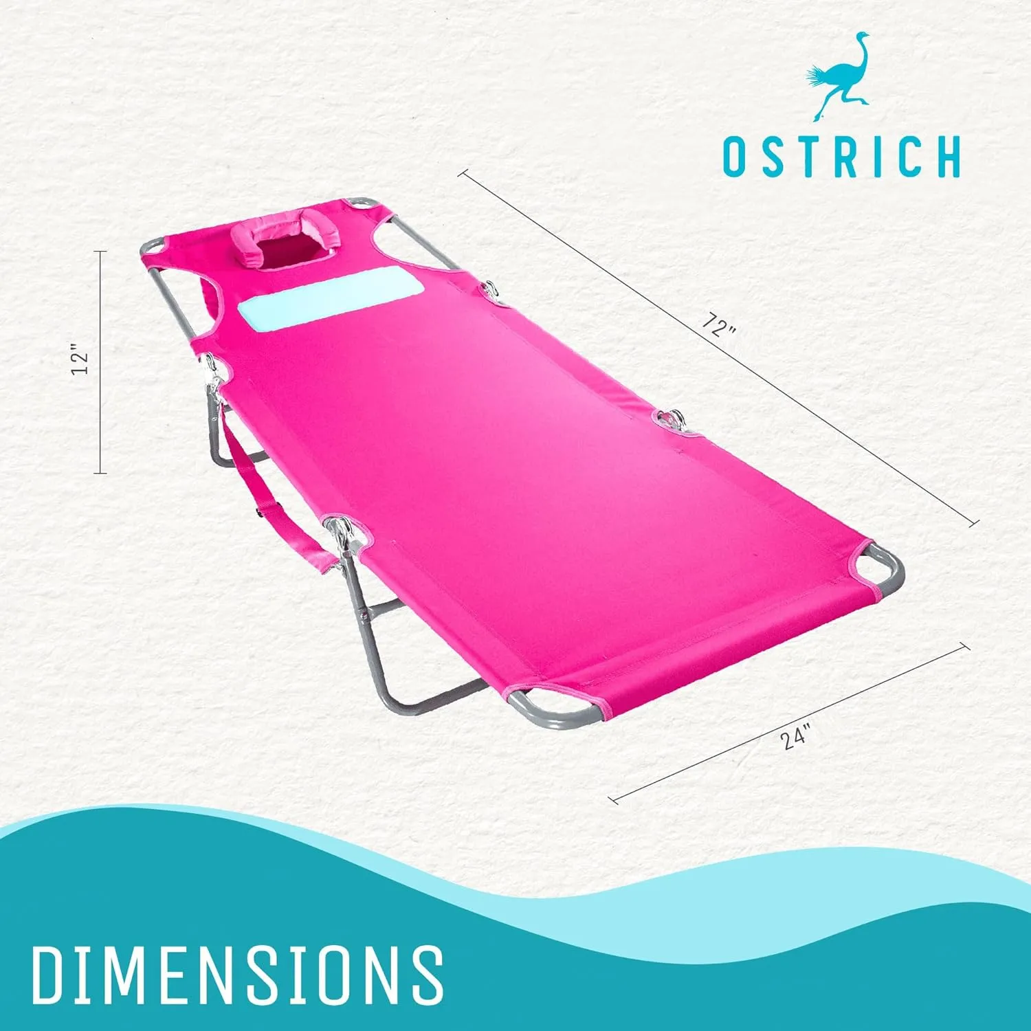 Ostrich Ladies Comfort Lounger with Chest Support, Portable Reclining Outdoor Patio Beach Lawn Camping Pool Tanning Chair, Pink