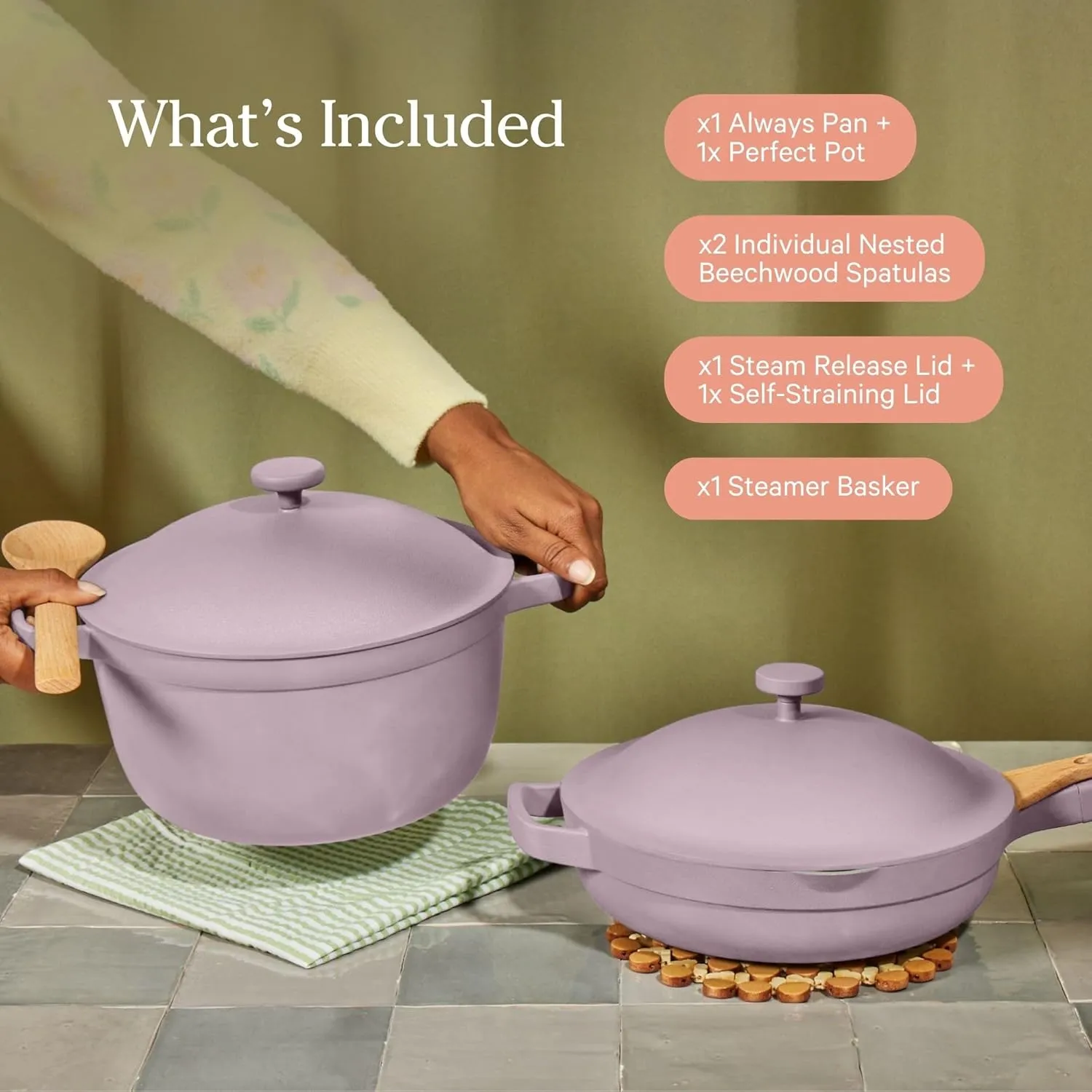 Our Place Cookware Duo - 7-Piece Set Including the Always Pan, Perfect Pot and Spatulas | Multifunctional, Toxin-Free Nonstick | Heat Safe up to 450°F | Oven, Stove, Induction Compatible | Blue Salt