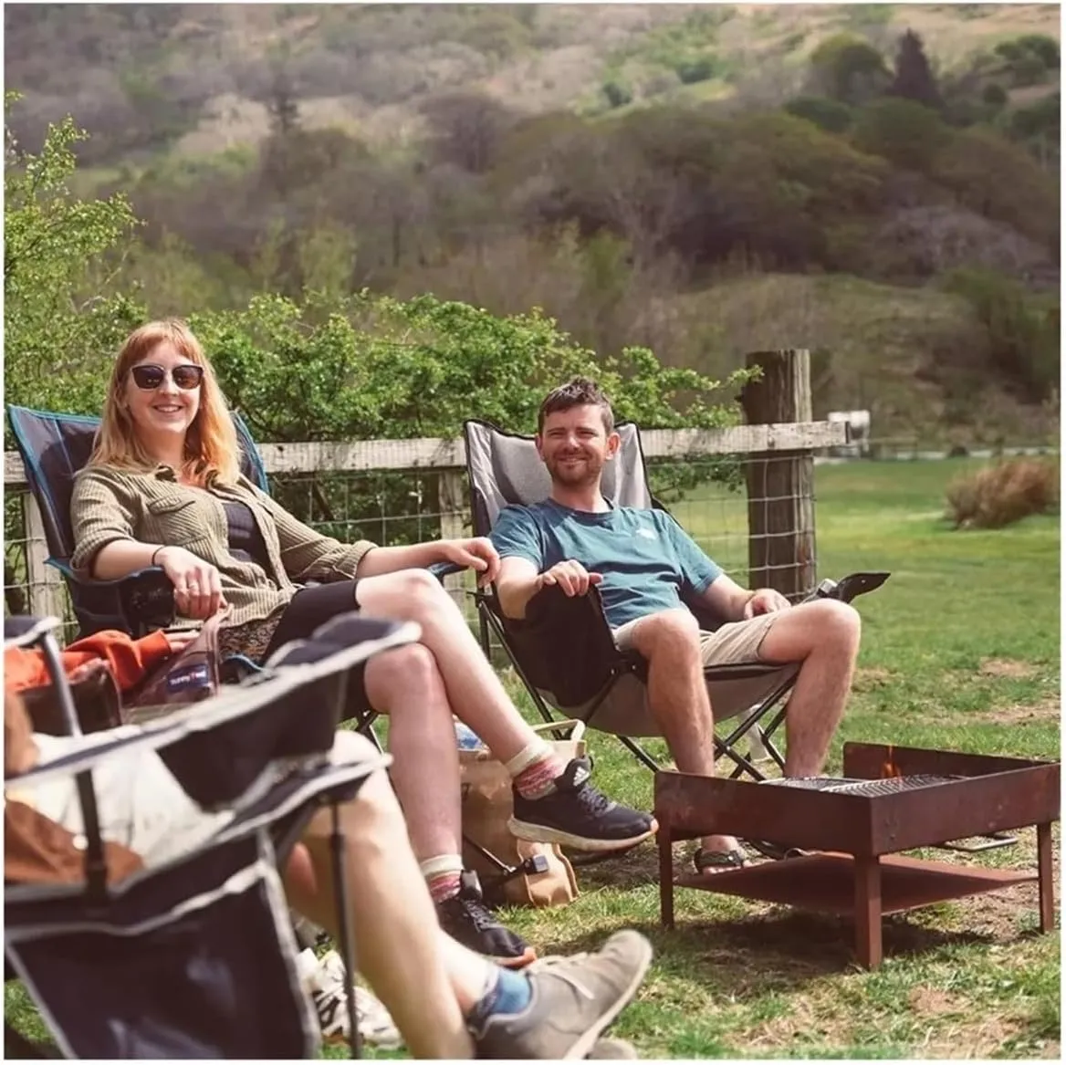 Outdoor freestyle joystick camping chair Camping Rocking Chair, Folding Lawn Chairs with Cup Holder, Storage Pocket, Mesh Back Recliner Beach/Outdoor/Travel/ Outdoor folding chair(Khaki Mesh)