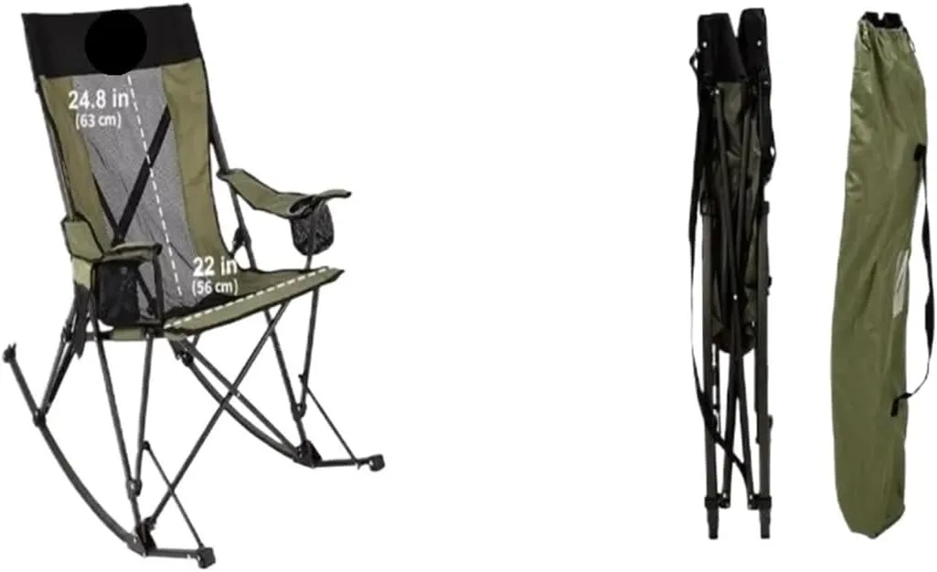 Outdoor freestyle joystick camping chair Camping Rocking Chair, Folding Lawn Chairs with Cup Holder, Storage Pocket, Mesh Back Recliner Beach/Outdoor/Travel/ Outdoor folding chair(Khaki Mesh)