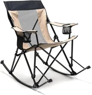Outdoor freestyle joystick camping chair Camping Rocking Chair, Folding Lawn Chairs with Cup Holder, Storage Pocket, Mesh Back Recliner Beach/Outdoor/Travel/ Outdoor folding chair(Khaki Mesh)
