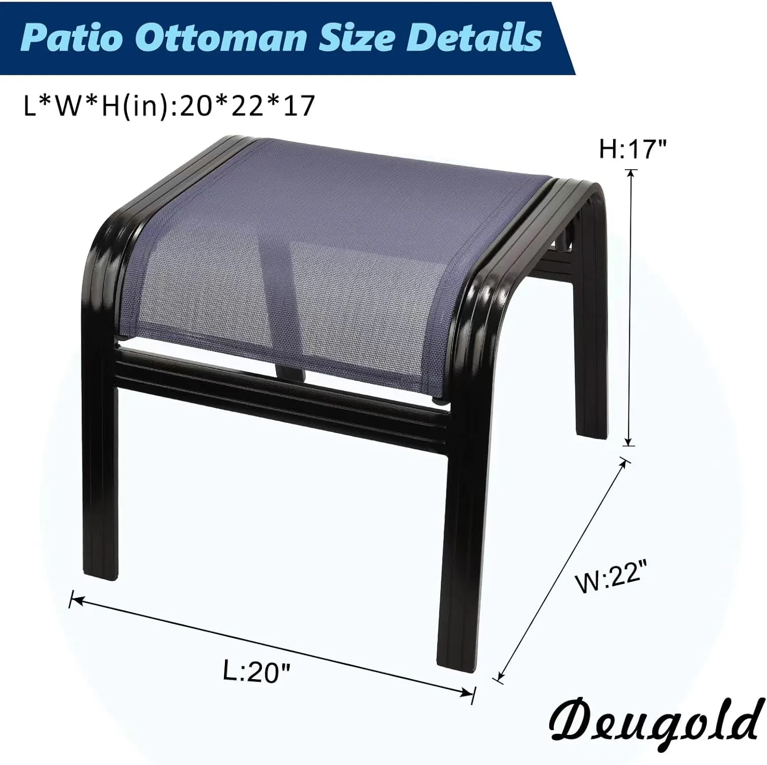 Outdoor Ottoman Patio Footstools Aluminum Small Chair Assembled Footrest for Porch Yard Garden 2 Set Navy Blue