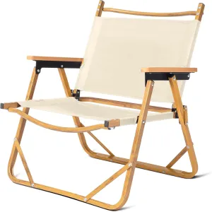 Outvita Portable Folding Camping Chair, Ultralight Low Beach Chair, Durable Aluminum Frame Armchairs for Hiking Concert Fishing Picnic, Supports 220Lbs (Beige Medium)