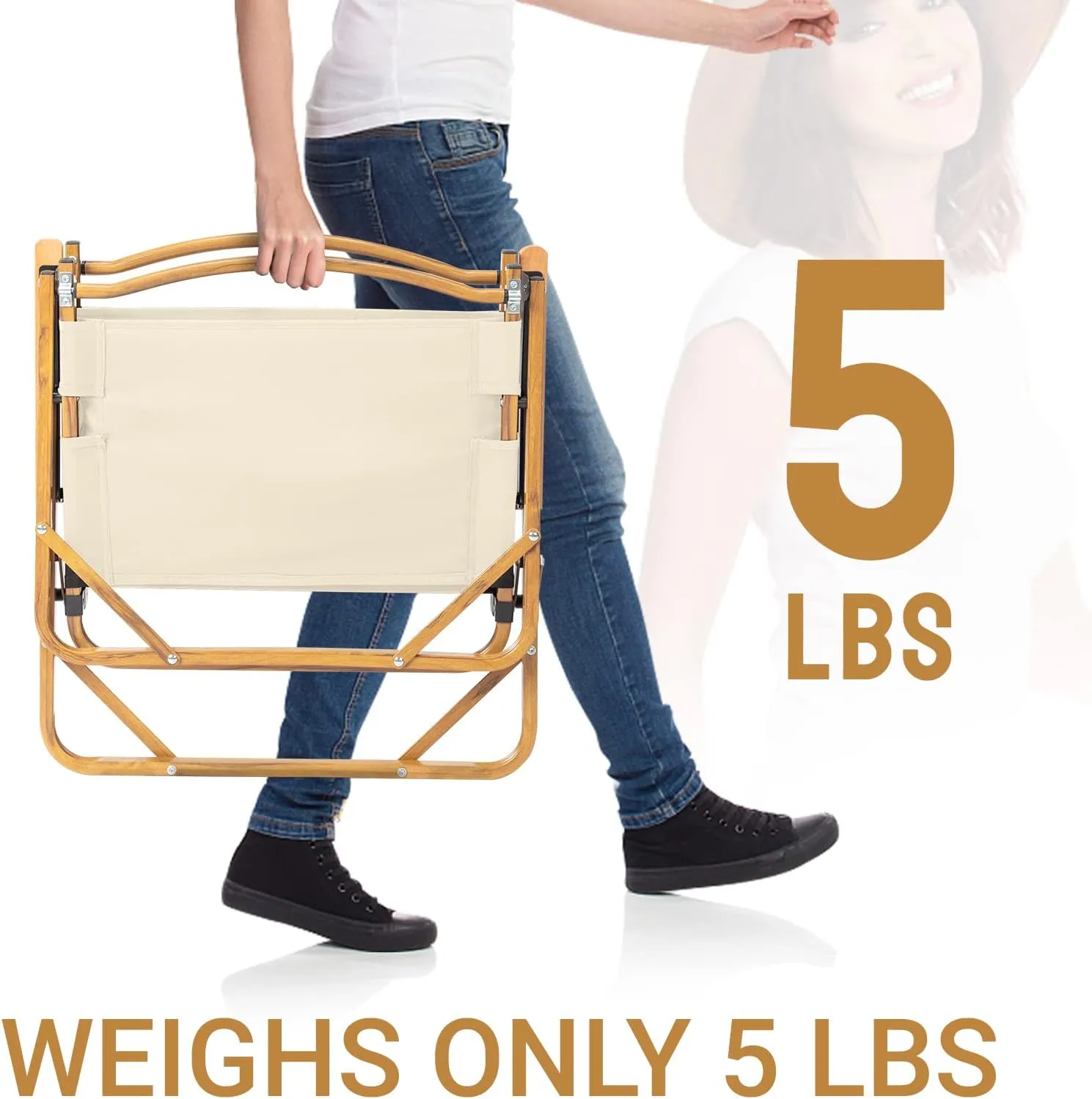Outvita Portable Folding Camping Chair, Ultralight Low Beach Chair, Durable Aluminum Frame Armchairs for Hiking Concert Fishing Picnic, Supports 220Lbs (Beige Medium)