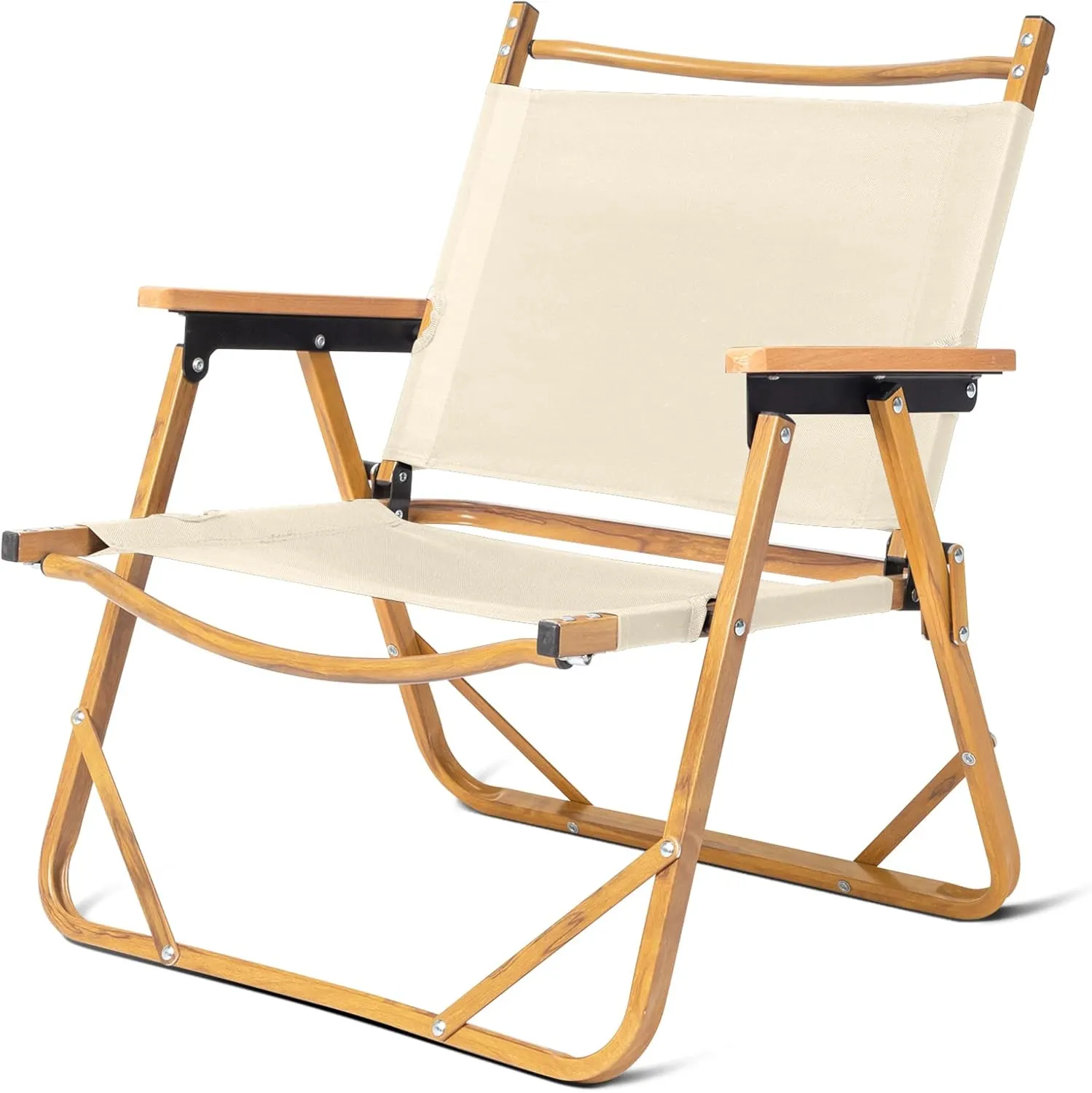 Outvita Portable Folding Camping Chair, Ultralight Low Beach Chair, Durable Aluminum Frame Armchairs for Hiking Concert Fishing Picnic, Supports 220Lbs (Beige Medium)