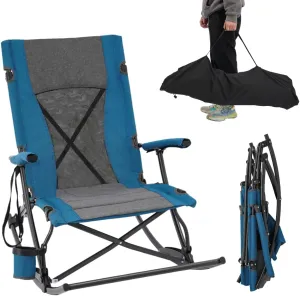 Oversized Rocking Camping Chair Foldable Rocking Chair for Outdoor Portable Rocker with High Back & Cup Holder, 330.69lbs Load-Bearing
