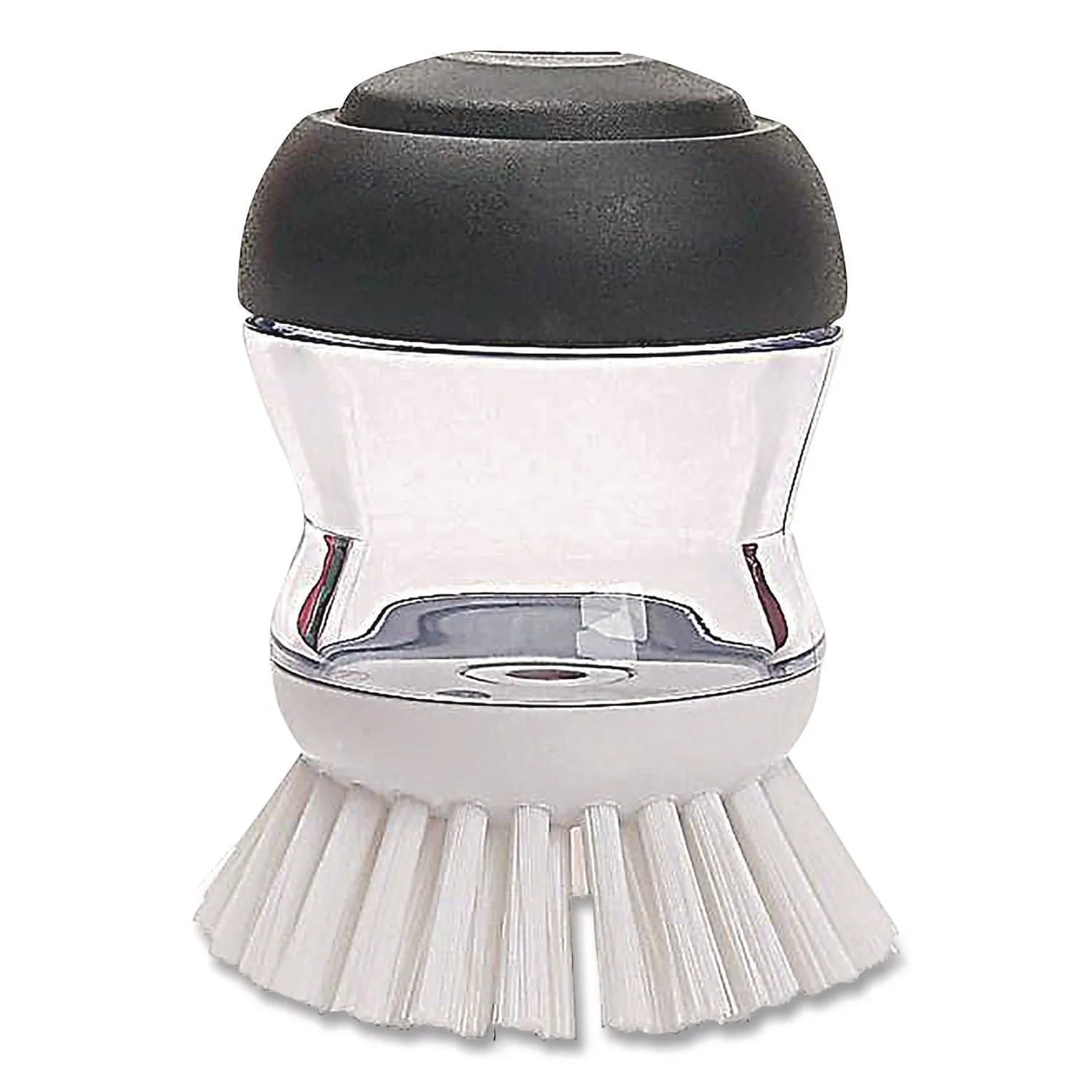 OXO Good Grips Soap Dispensing Palm Brush, Whie Nylon Bristles, 4" Brush, Clear/Black Handle