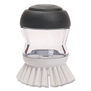 OXO Good Grips Soap Dispensing Palm Brush, Whie Nylon Bristles, 4" Brush, Clear/Black Handle