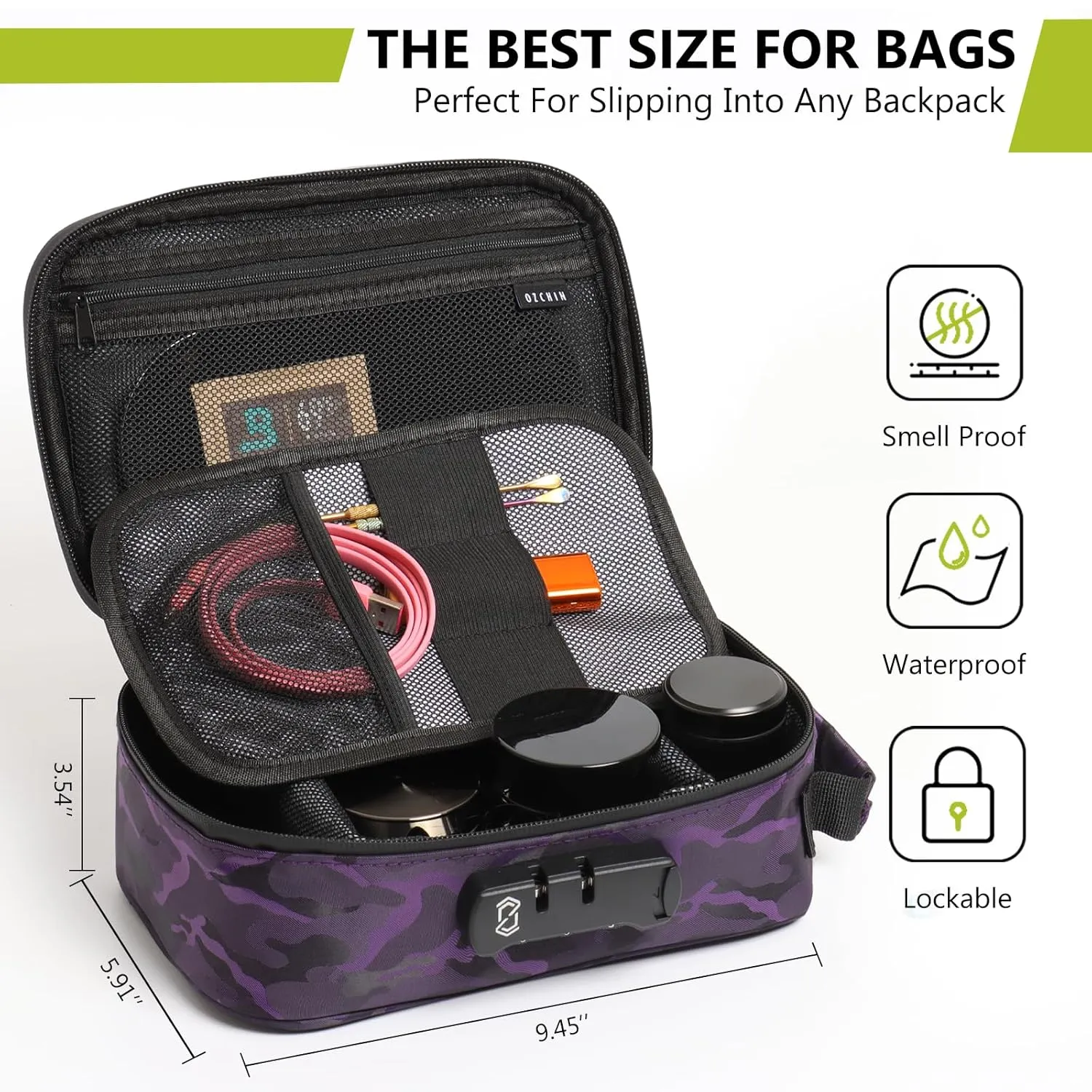 Ozchin Smell Proof Case with Combination Lock - 9.5" x 6" x 3.5" File Organizer & Medicine Lock Bag for Documents & Valuables Storage