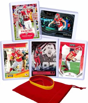 Panini, Bowman, Topps Travis Kelce Football Cards (5) Assorted Bundle - Kansas City Chiefs Trading Card Gift Set