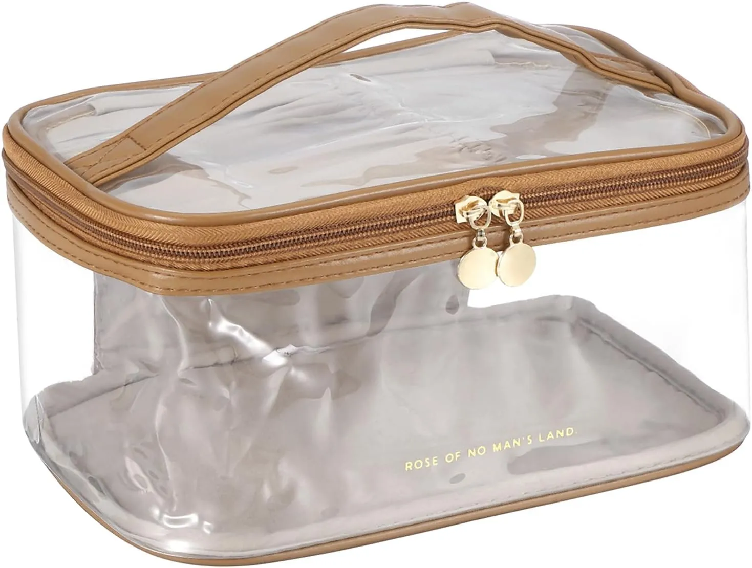PATIKIL Clear Toiletry Bag, Waterproof Travel Makeup Bag Cosmetic Bag Organizer Large Capacity Portable Tote Storage with Handle Strap Zipper for Women Men, Brown