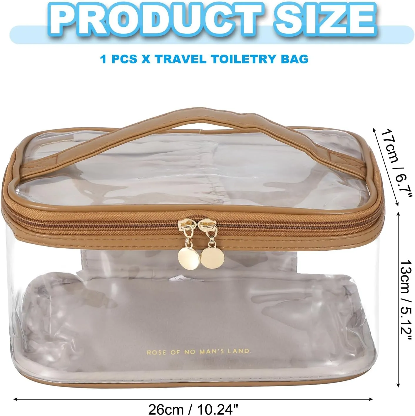 PATIKIL Clear Toiletry Bag, Waterproof Travel Makeup Bag Cosmetic Bag Organizer Large Capacity Portable Tote Storage with Handle Strap Zipper for Women Men, Brown