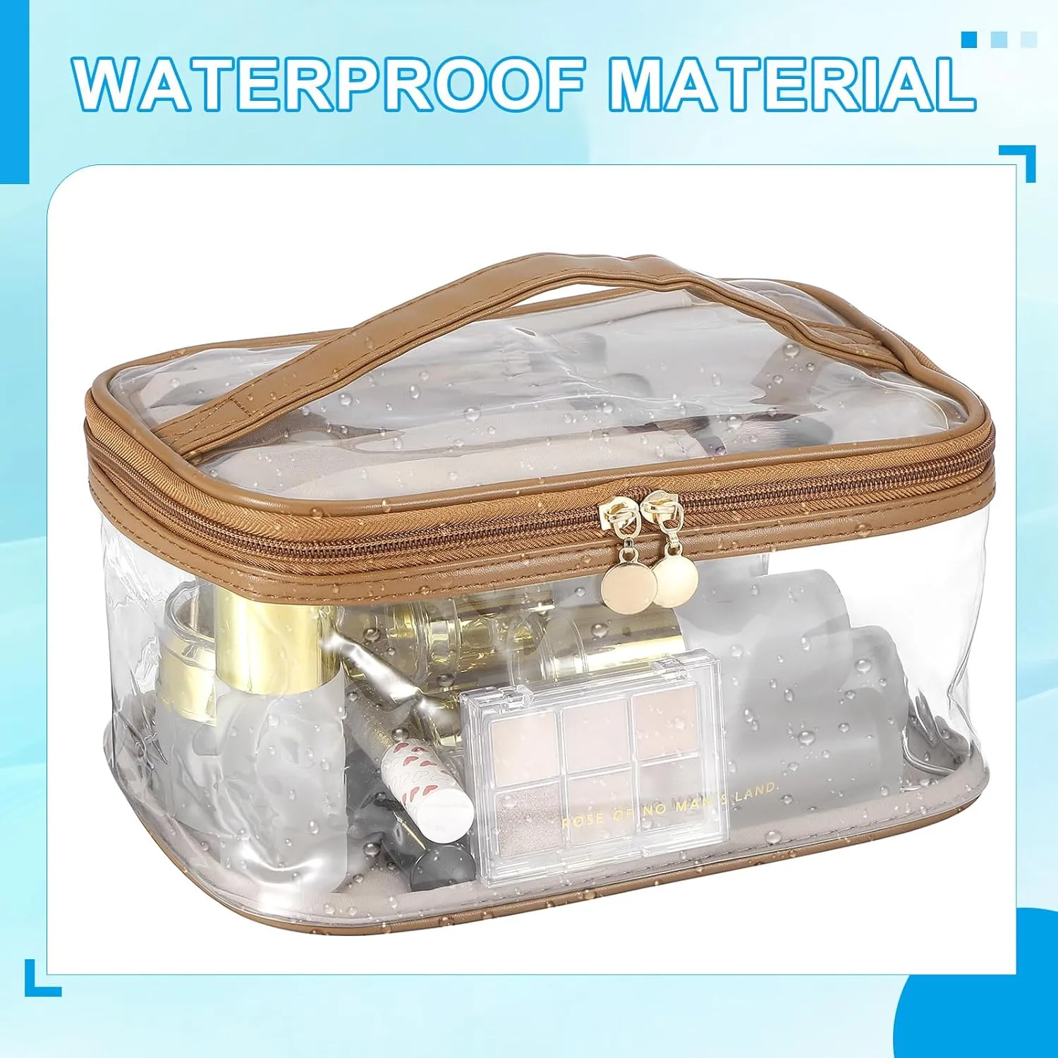 PATIKIL Clear Toiletry Bag, Waterproof Travel Makeup Bag Cosmetic Bag Organizer Large Capacity Portable Tote Storage with Handle Strap Zipper for Women Men, Brown