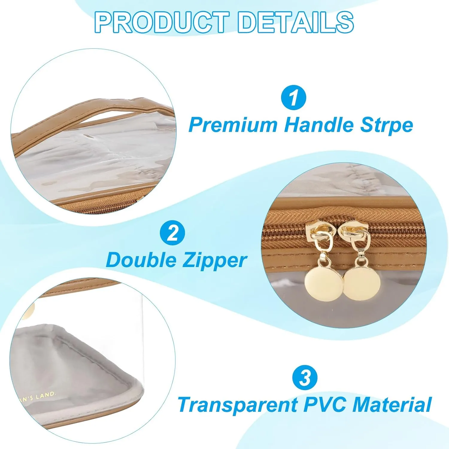 PATIKIL Clear Toiletry Bag, Waterproof Travel Makeup Bag Cosmetic Bag Organizer Large Capacity Portable Tote Storage with Handle Strap Zipper for Women Men, Brown