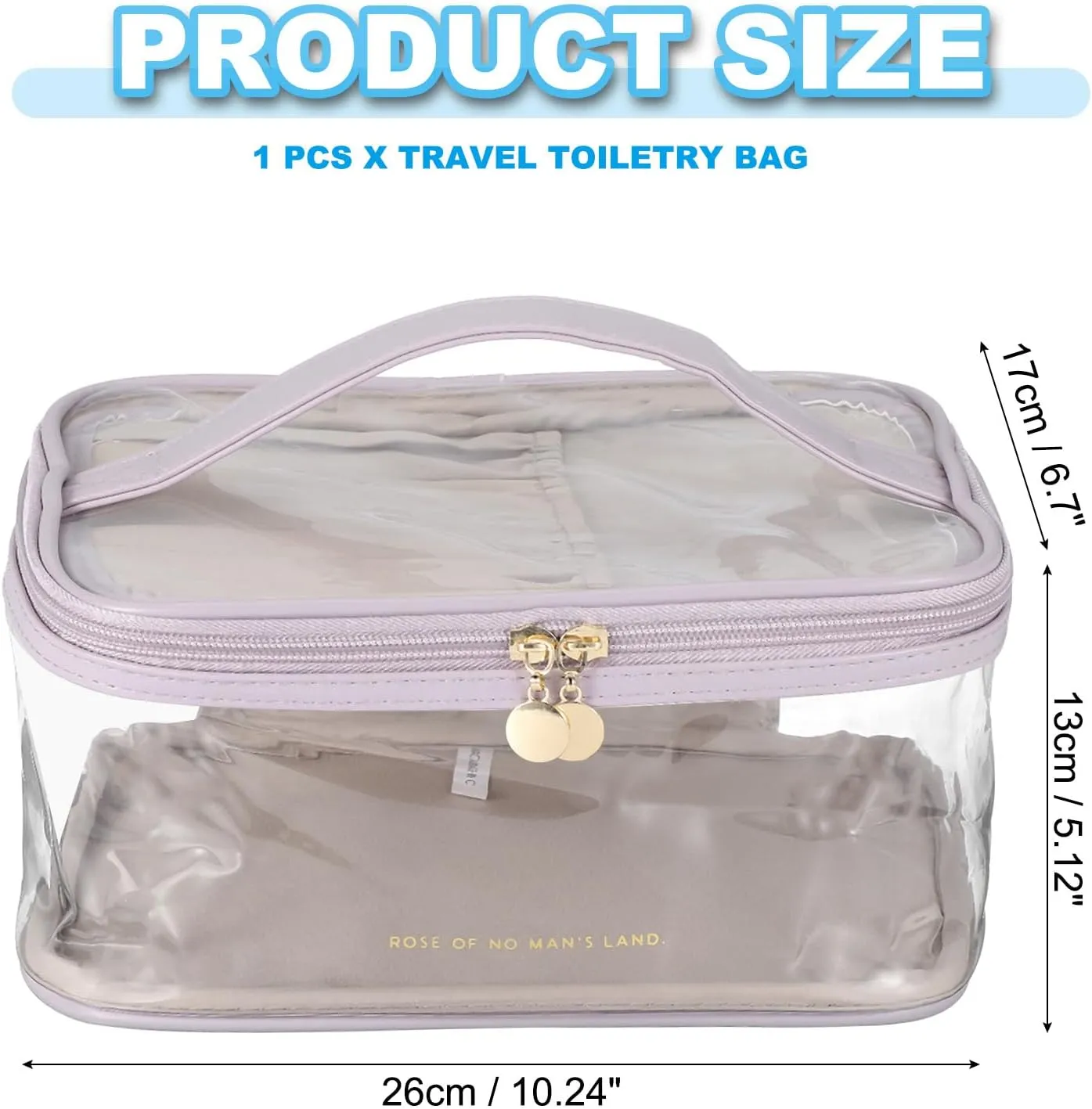 PATIKIL Clear Toiletry Bag, Waterproof Travel Makeup Bag Cosmetic Bag Organizer Large Capacity Portable Tote Storage with Handle Strap Zipper for Women Men, Purple