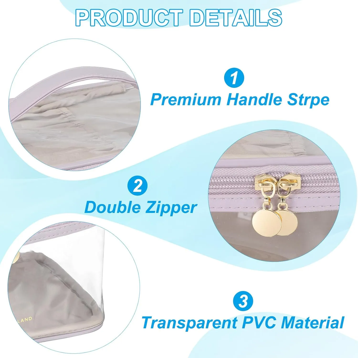 PATIKIL Clear Toiletry Bag, Waterproof Travel Makeup Bag Cosmetic Bag Organizer Large Capacity Portable Tote Storage with Handle Strap Zipper for Women Men, Purple
