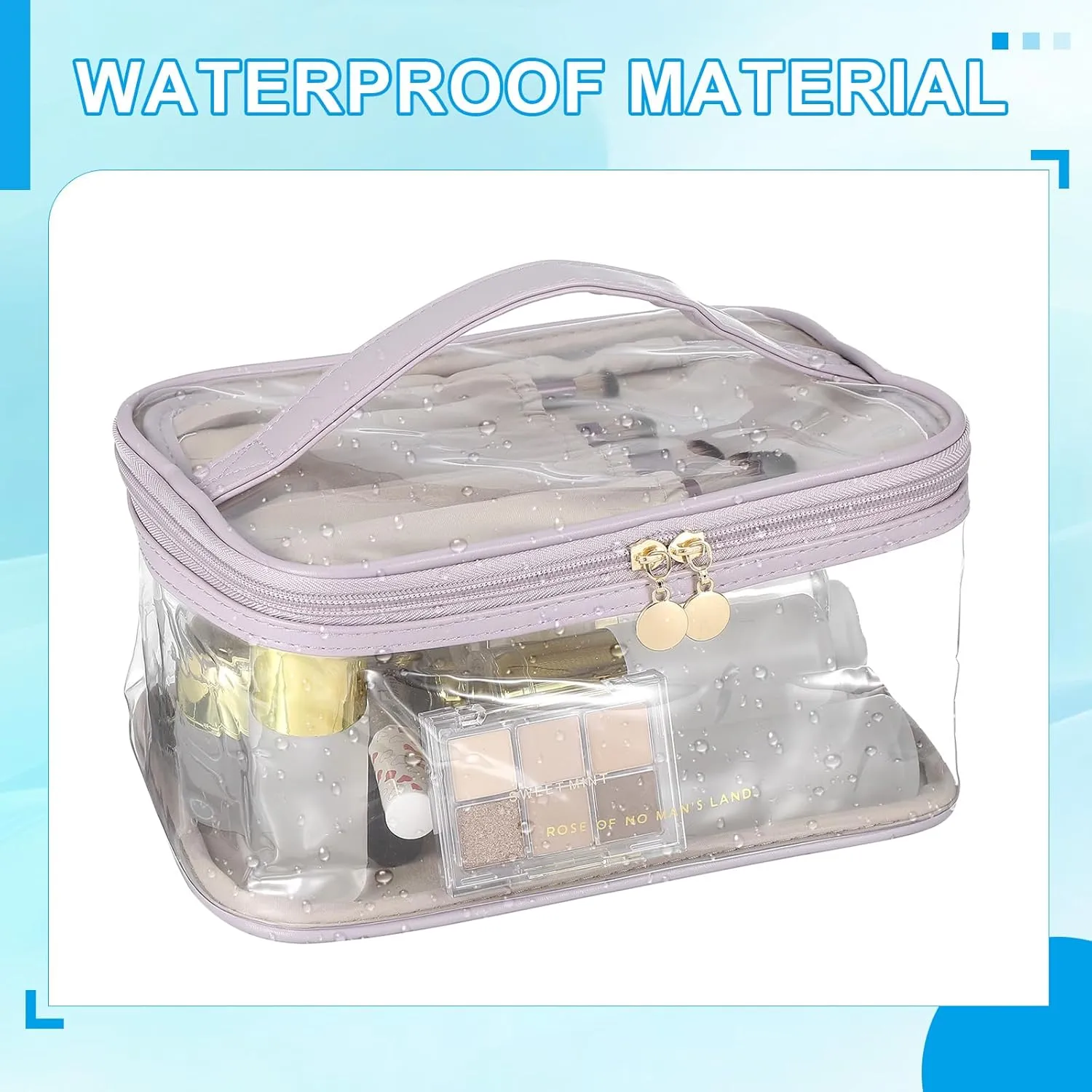 PATIKIL Clear Toiletry Bag, Waterproof Travel Makeup Bag Cosmetic Bag Organizer Large Capacity Portable Tote Storage with Handle Strap Zipper for Women Men, Purple
