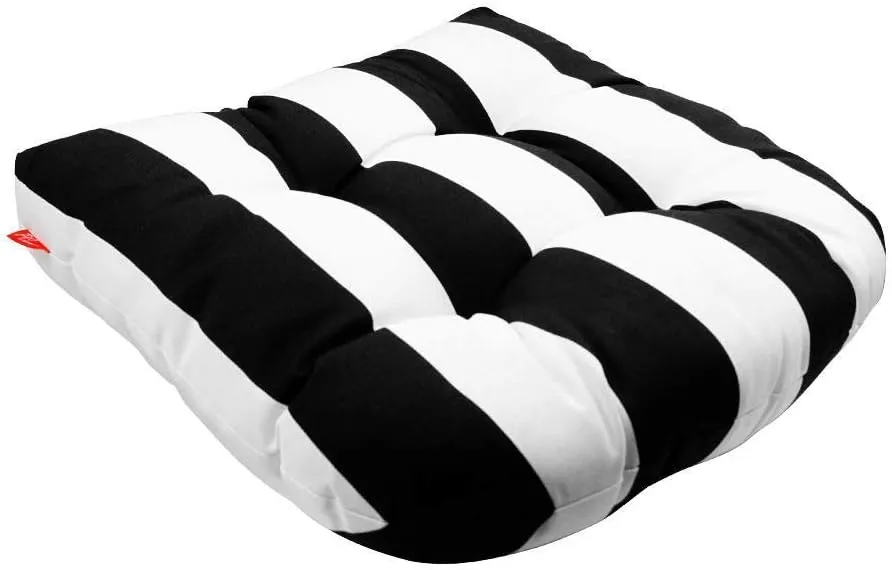 Pcinfuns Outdoor Seat Cushions,19"x19"x5" Thick Fill Tufted Cushions with Round Corner Patio Chair Pads,Water-Resistant Chair Cushion,Black White,Set of 2