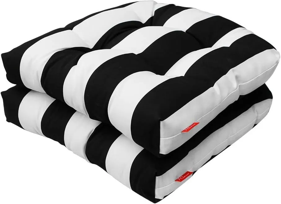 Pcinfuns Outdoor Seat Cushions,19"x19"x5" Thick Fill Tufted Cushions with Round Corner Patio Chair Pads,Water-Resistant Chair Cushion,Black White,Set of 2
