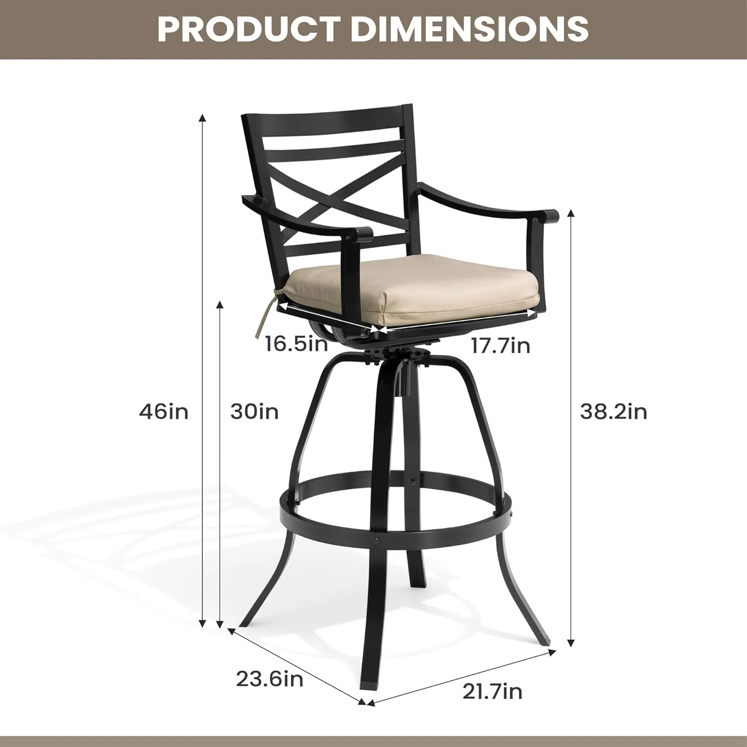 Pellebant 30" Sunbrella Outdoor Bar Stools 8 Pack, Aluminum Swivel Patio Bar Height Bar Stools with Back & Footrest, for Deck Lawn Garden(Canvas Antique Beige)
