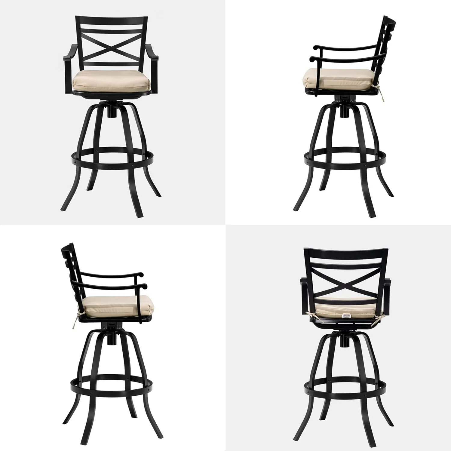 Pellebant 30" Sunbrella Outdoor Bar Stools 8 Pack, Aluminum Swivel Patio Bar Height Bar Stools with Back & Footrest, for Deck Lawn Garden(Canvas Antique Beige)