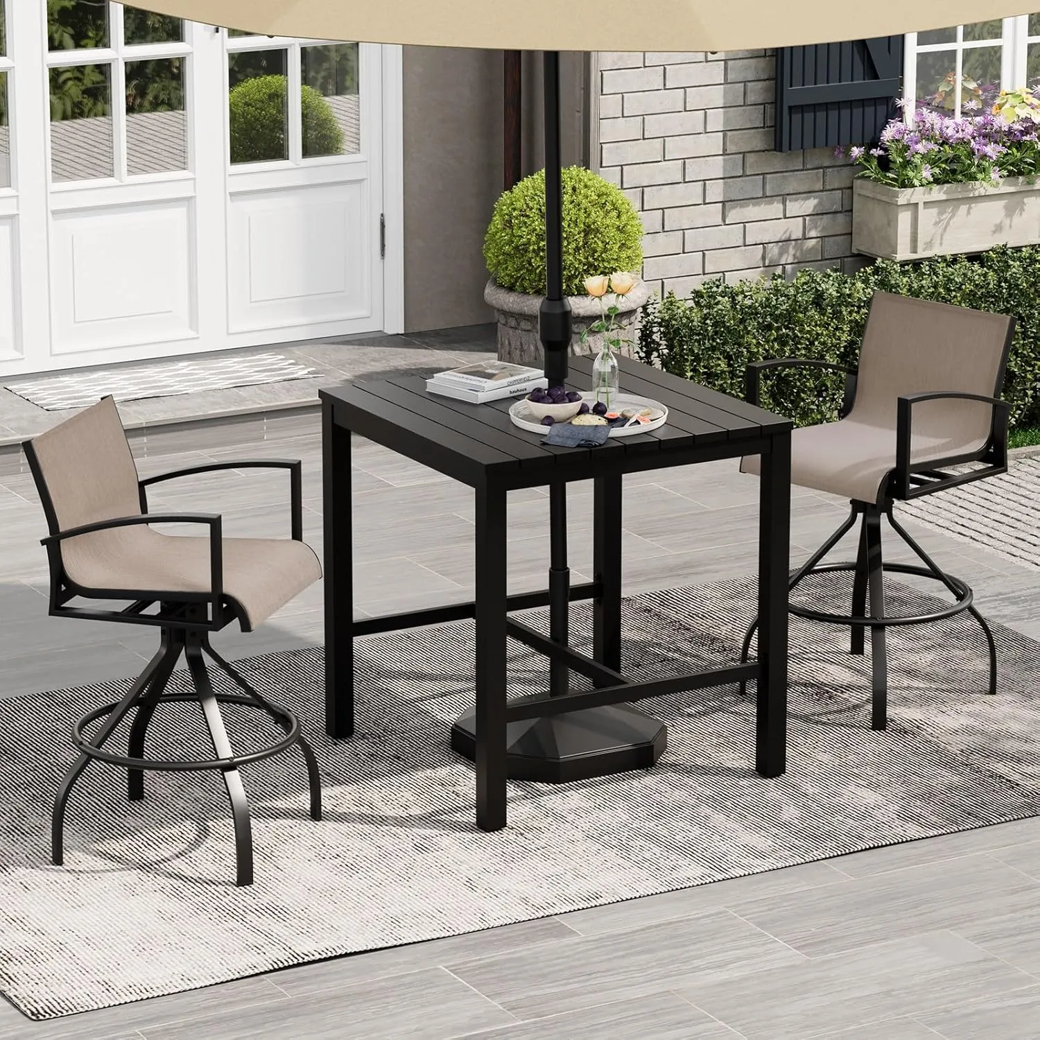 Pellebant Sunbrella Outdoor Swivel Bar Stools Set of 2-28.3" H Aluminum Bar Height Bar Stools with High Arms Backs, All Weather Bar Chairs for Patio, Pool, Garden, Backyard (Ashes)