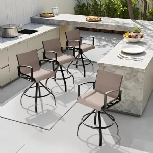Pellebant Sunbrella Outdoor Swivel Bar Stools Set of 2-28.3" H Aluminum Bar Height Bar Stools with High Arms Backs, All Weather Bar Chairs for Patio, Pool, Garden, Backyard (Ashes)