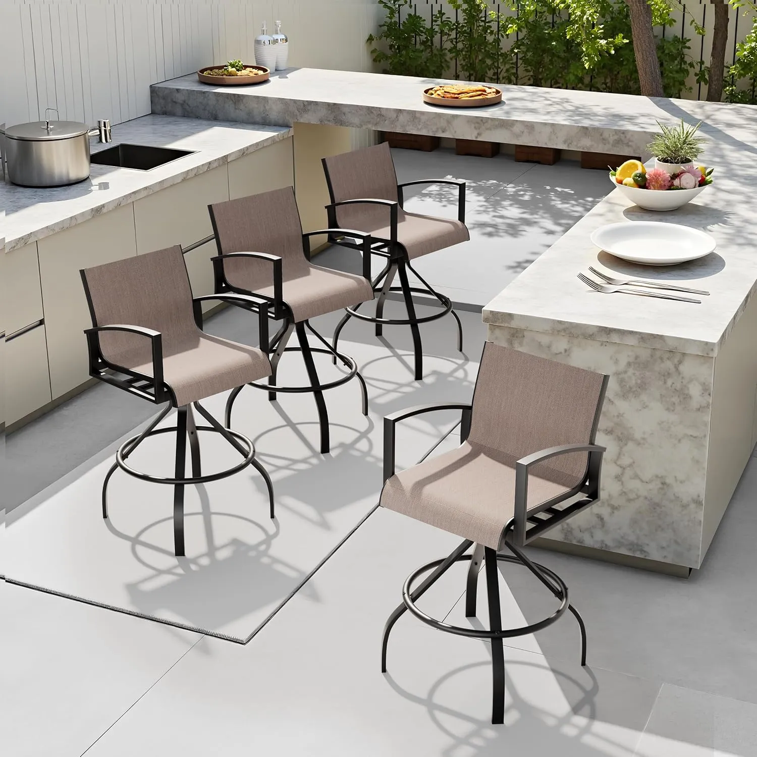 Pellebant Sunbrella Outdoor Swivel Bar Stools Set of 2-28.3" H Aluminum Bar Height Bar Stools with High Arms Backs, All Weather Bar Chairs for Patio, Pool, Garden, Backyard (Ashes)