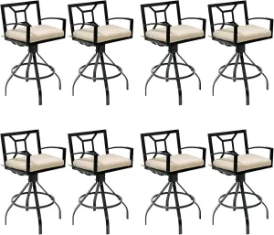 Pellebant Sunbrella Outdoor Swivel Bar Stools Set of 8 - Aluminum Swivel Patio Barstools with Footrest and Armrests, Cast Aluminum Patio High Chair Bistro Set (Canvas Antique Beige)