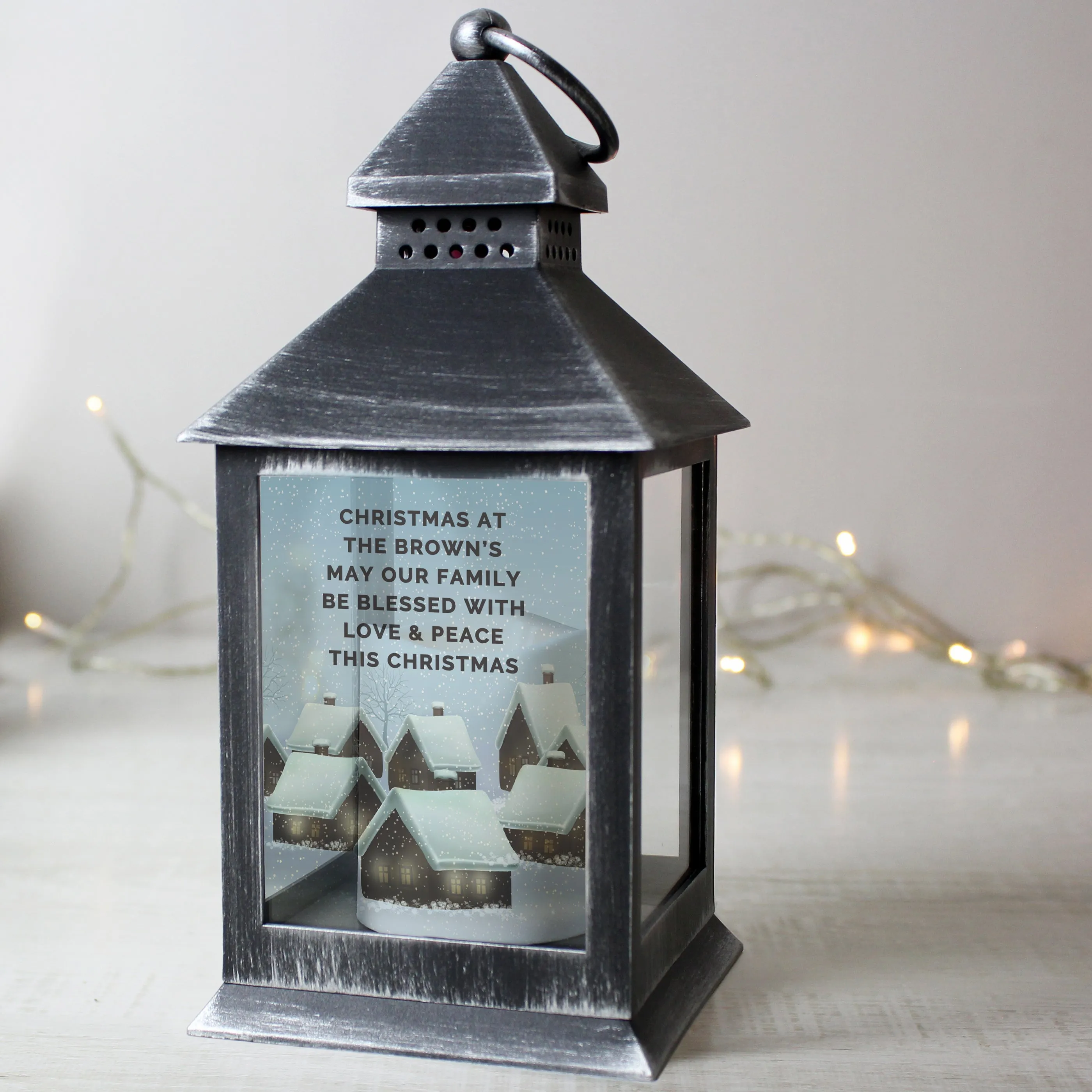 Personalised Christmas Town Black Lantern