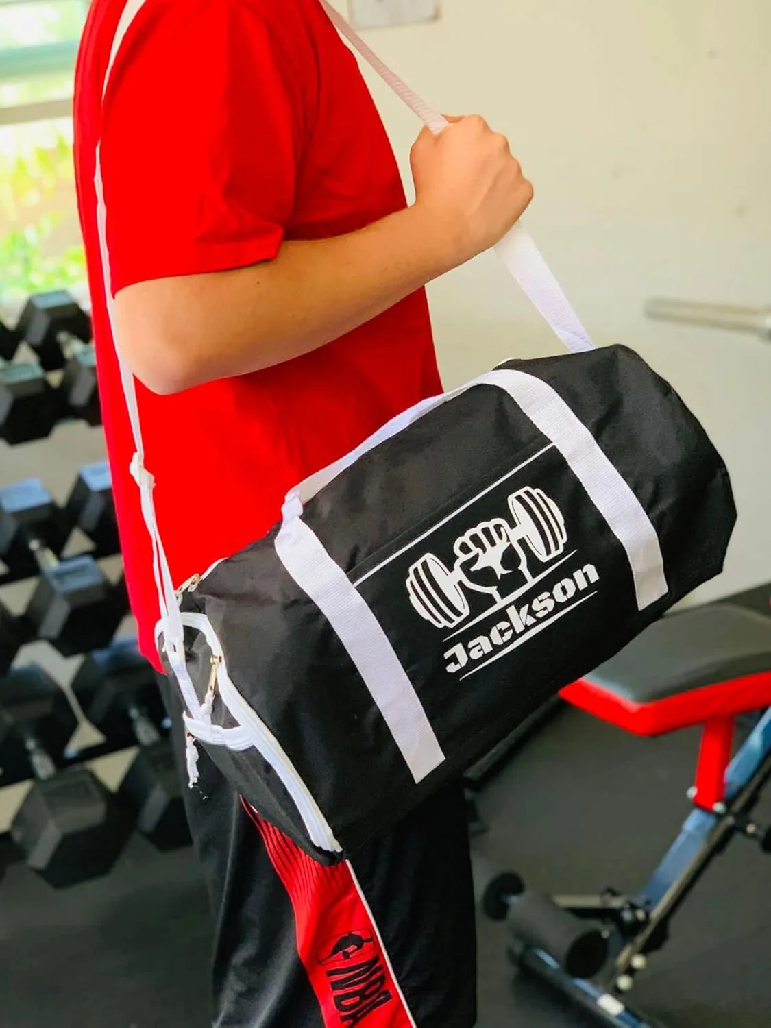 Personalized Sport/Gym Roll Duffel Bag - Martial Arts Male Black 18"