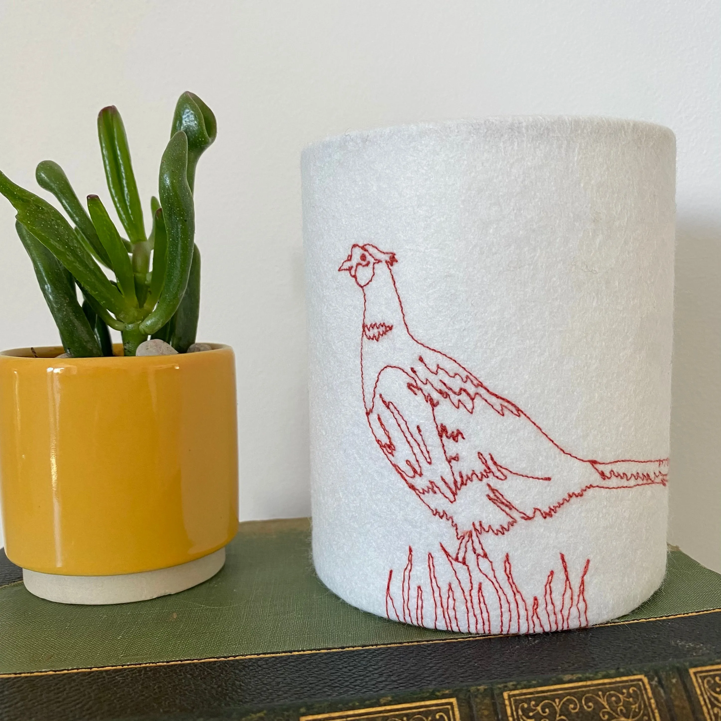 Pheasant embroidered lantern