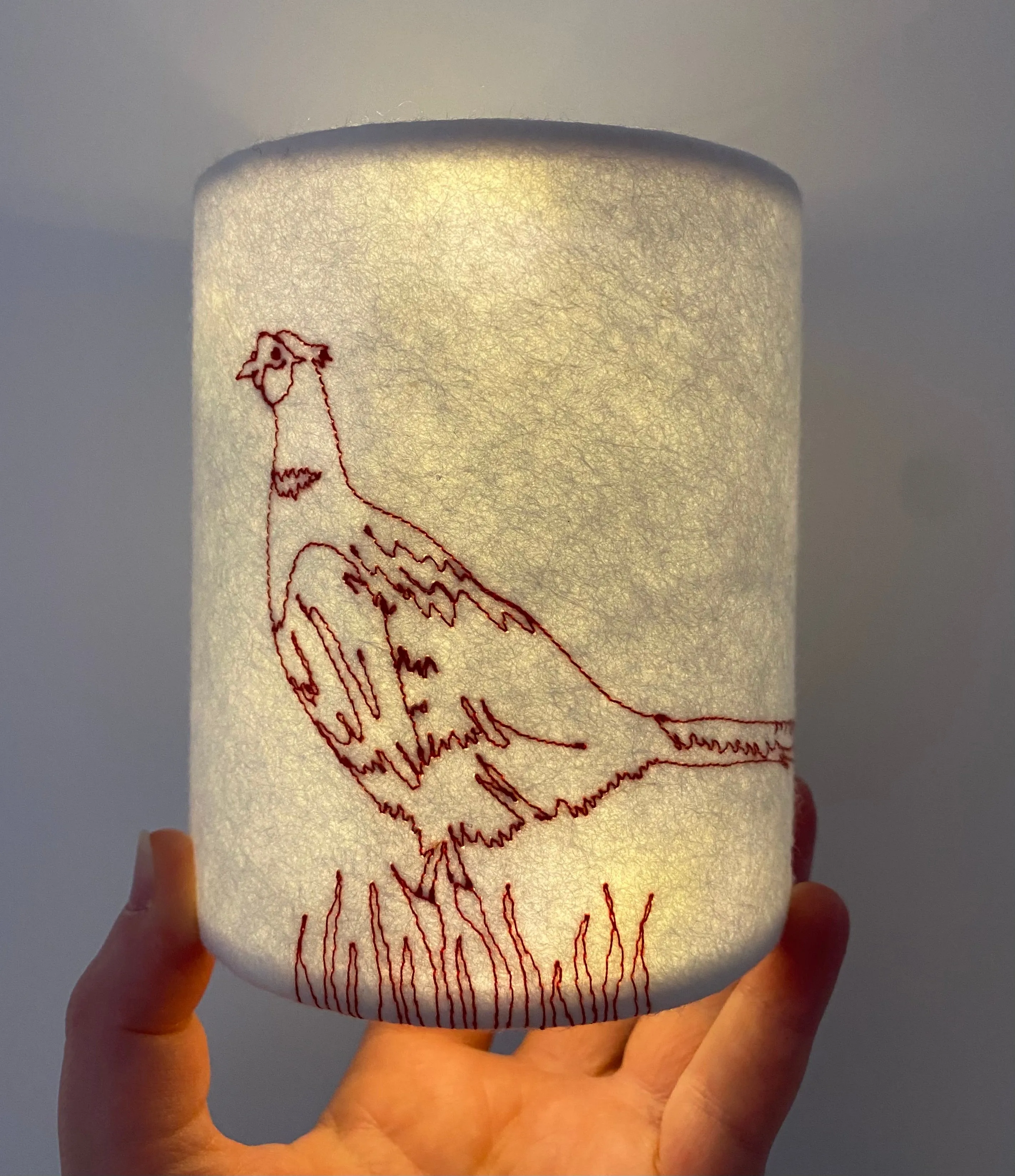 Pheasant embroidered lantern