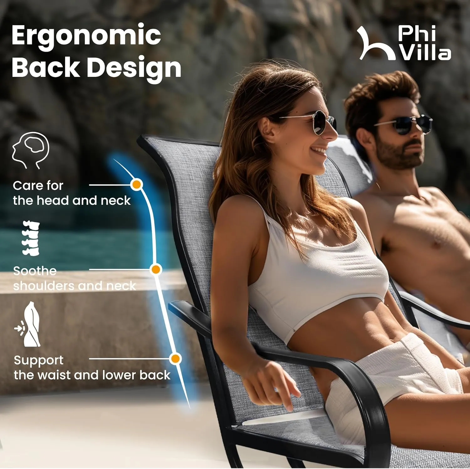 PHI VILLA Patio Swivel Dining Chairs Set of 6, Outdoor Chair with Textilene Mesh Fabric & Black Metal Frame for All Weather Outdoor Lawn Garden Poolside (Gray)