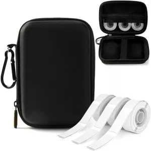 Phomemo D30 D35 Label Marker Black Case with 3 Rolls of White Label Tapes, Waterproof Storage Bag with 12 x 40mm (3/8" x 11/2") 160 Tapes/Roll, Black on White Sticker Thermal Paper Self-Adhesive