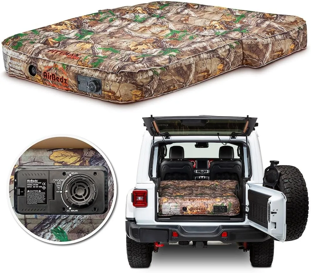 Pittman Outdoors AirBedz Rear Seat Air Mattress for SUV & Crossovers, Built-in Air Pump, Storage Bag, Patch Kit,Camo, 66" L x 52" W x 10" H, One Size, Camouflage