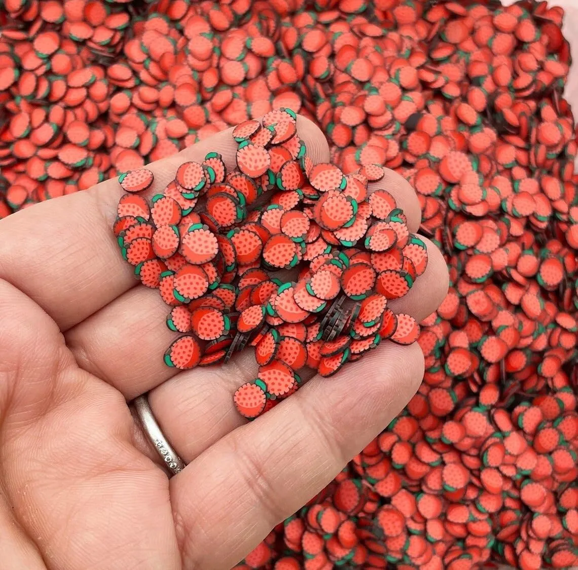 Polymer Clay Lychee and Raspberry Fruit Slices, Miniature Fake Fruit for Nail Art, Crafts, Fake Bake, Slime, Decoden (30g bag)