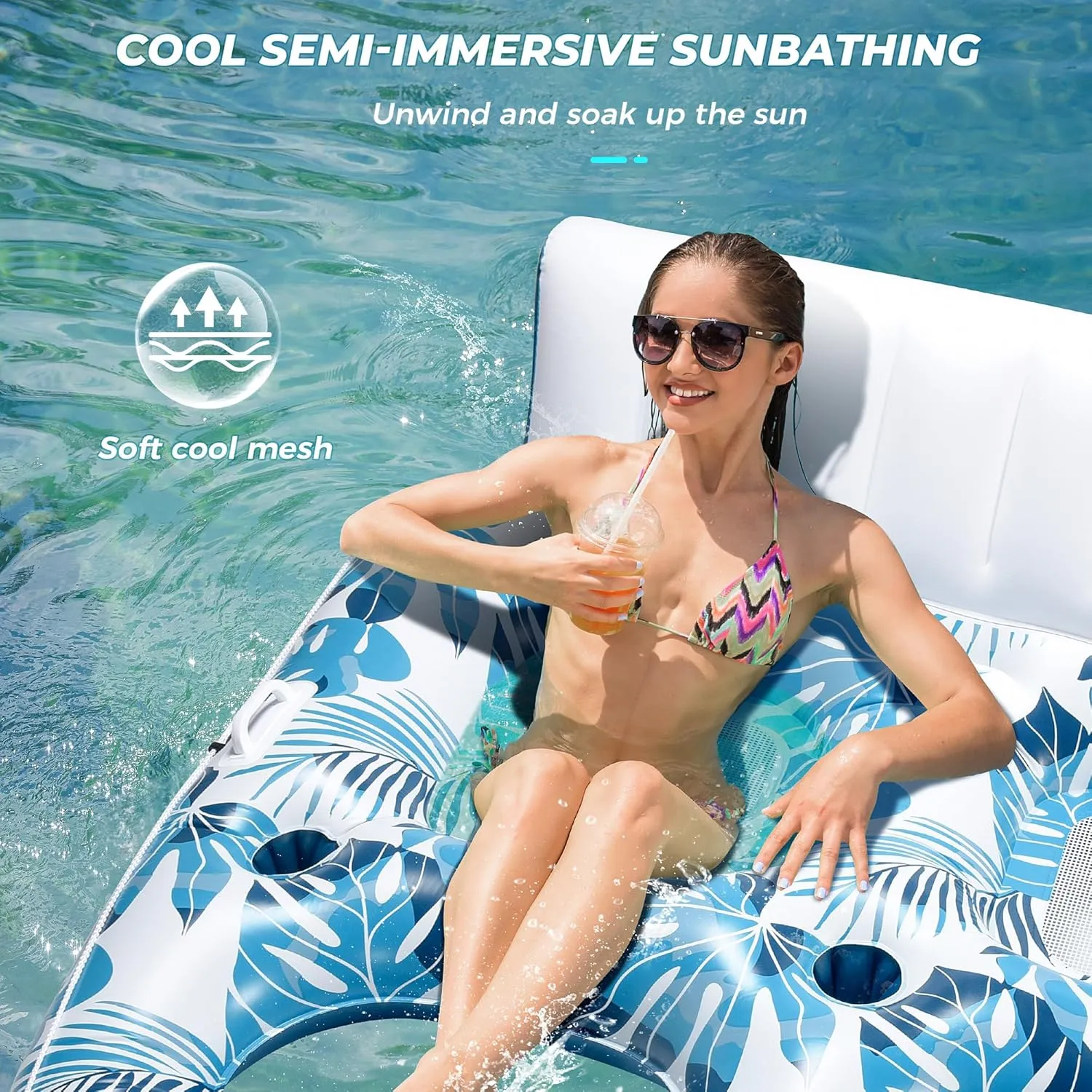 Pool Floats Adult 1-2-3 Person Inflatable Lounger, Extra Large Tanning Recliner Floaty Chair Raft with Backrest, Footrest, Cup Holder for Pool, Lake, River, Beach, Ocean & Party Use